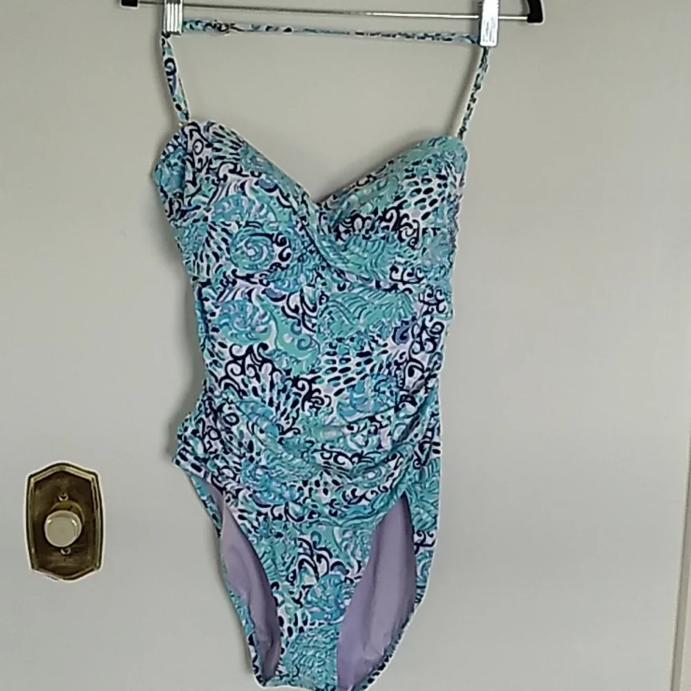 Lilly Pulitzer Aqua Blue & Navy One-Piece Swimsuit - Picture 1 of 5